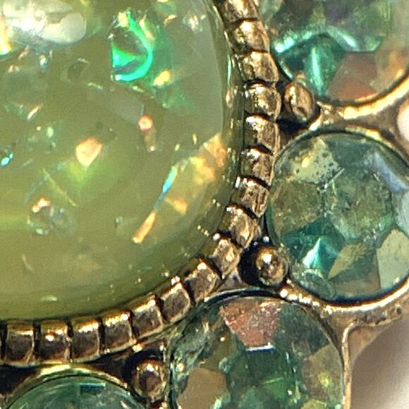 VTG 1960s Brooch Green Cabochons Rhinestones Starburst Sparkling Opal-Look MCM - Picture 6 of 15